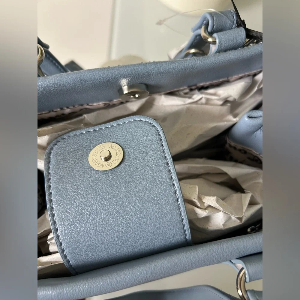 Juicy couture blue Crystal logo faux leather Mini tote Bag with strap